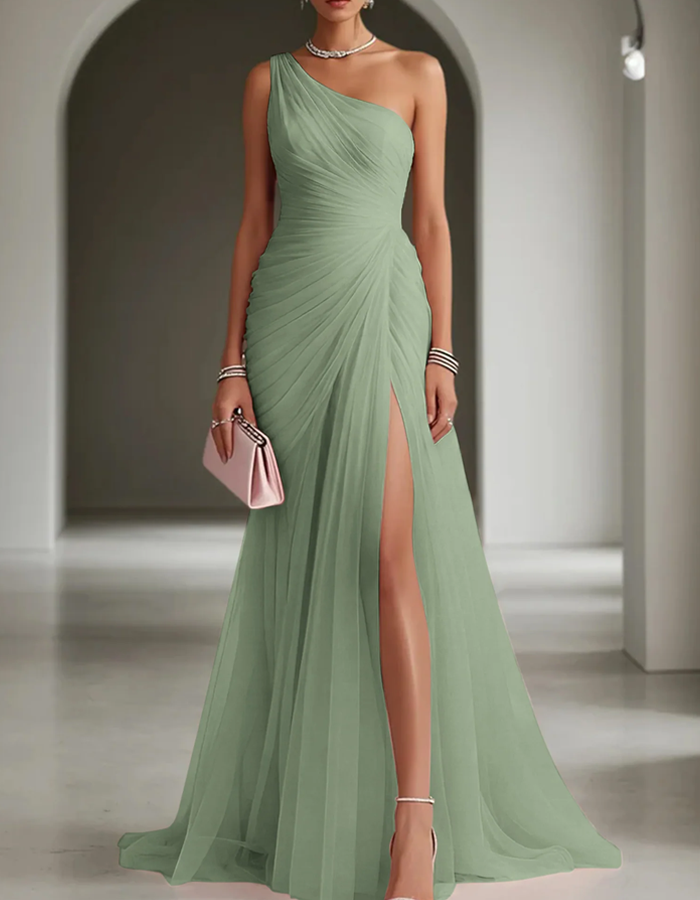Women's Pleated Chiffon Maxi Dress | Elegant One-Shoulder Formal Gown for Summer Events 5