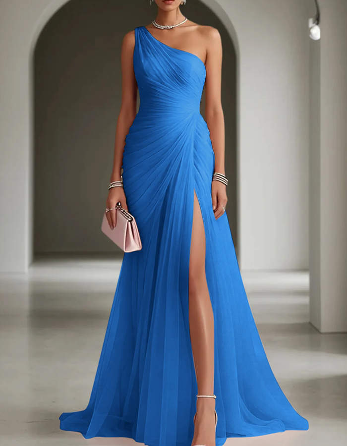 Women's Pleated Chiffon Maxi Dress | Elegant One-Shoulder Formal Gown for Summer Events 6