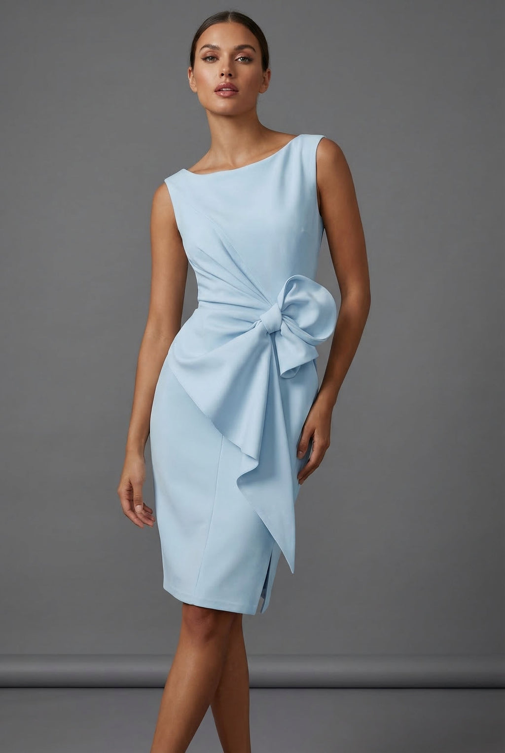Women's Polyester Cocktail Midi Dress | Elegant Fitted Pencil Dress with Bow Waist Detail 6