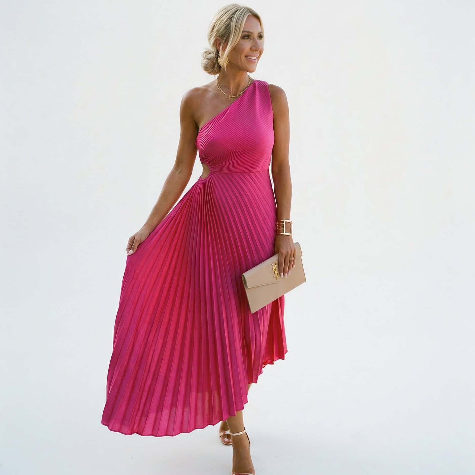 Women's Polyester Maxi Dress | Elegant One-Shoulder Formal Summer Gown 1