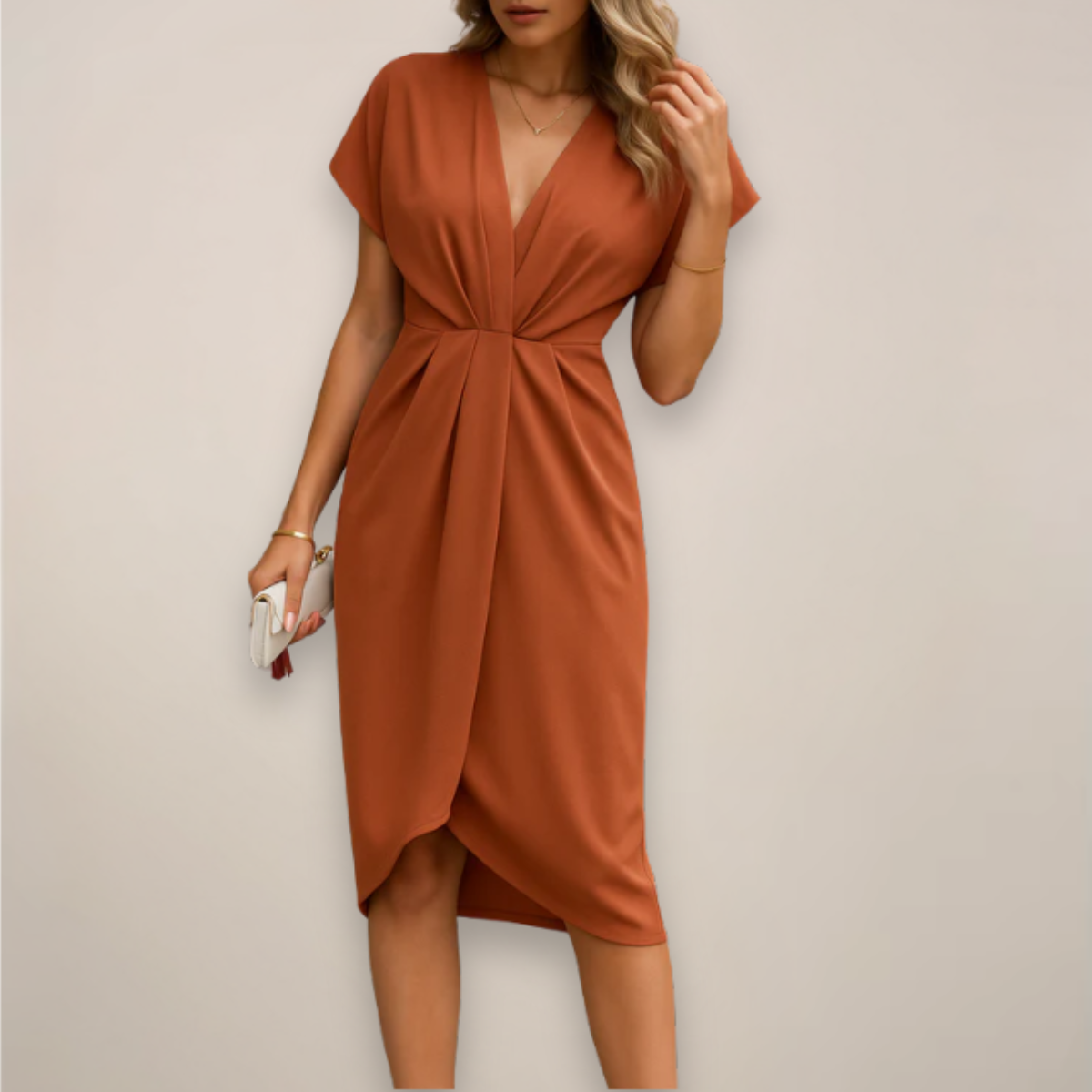 Women's Soft Fabric Midi Dress | Elegant V-Neck Wrap Cocktail Dress for All Seasons 2