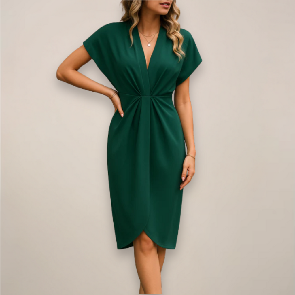 Women's Soft Fabric Midi Dress | Elegant V-Neck Wrap Cocktail Dress for All Seasons 3