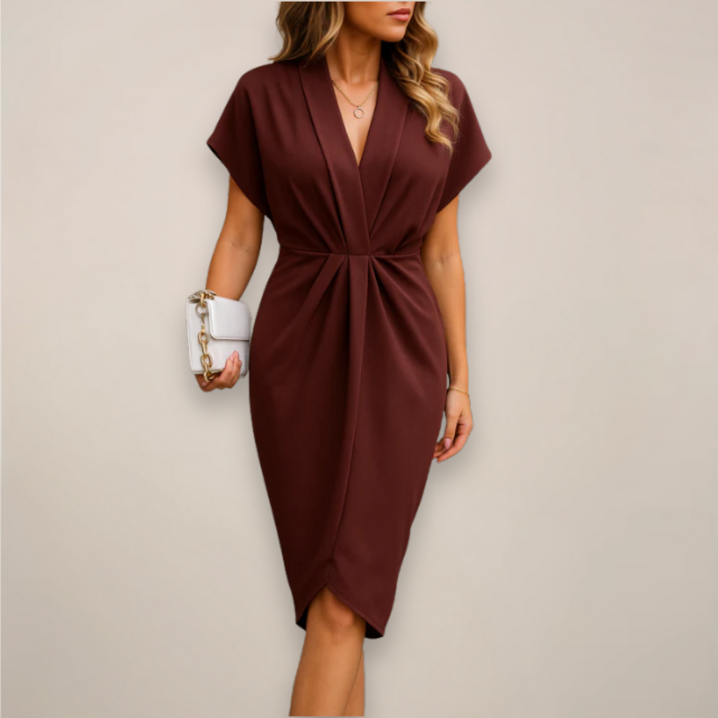 Women's Soft Fabric Midi Dress | Elegant V-Neck Wrap Cocktail Dress for All Seasons 4
