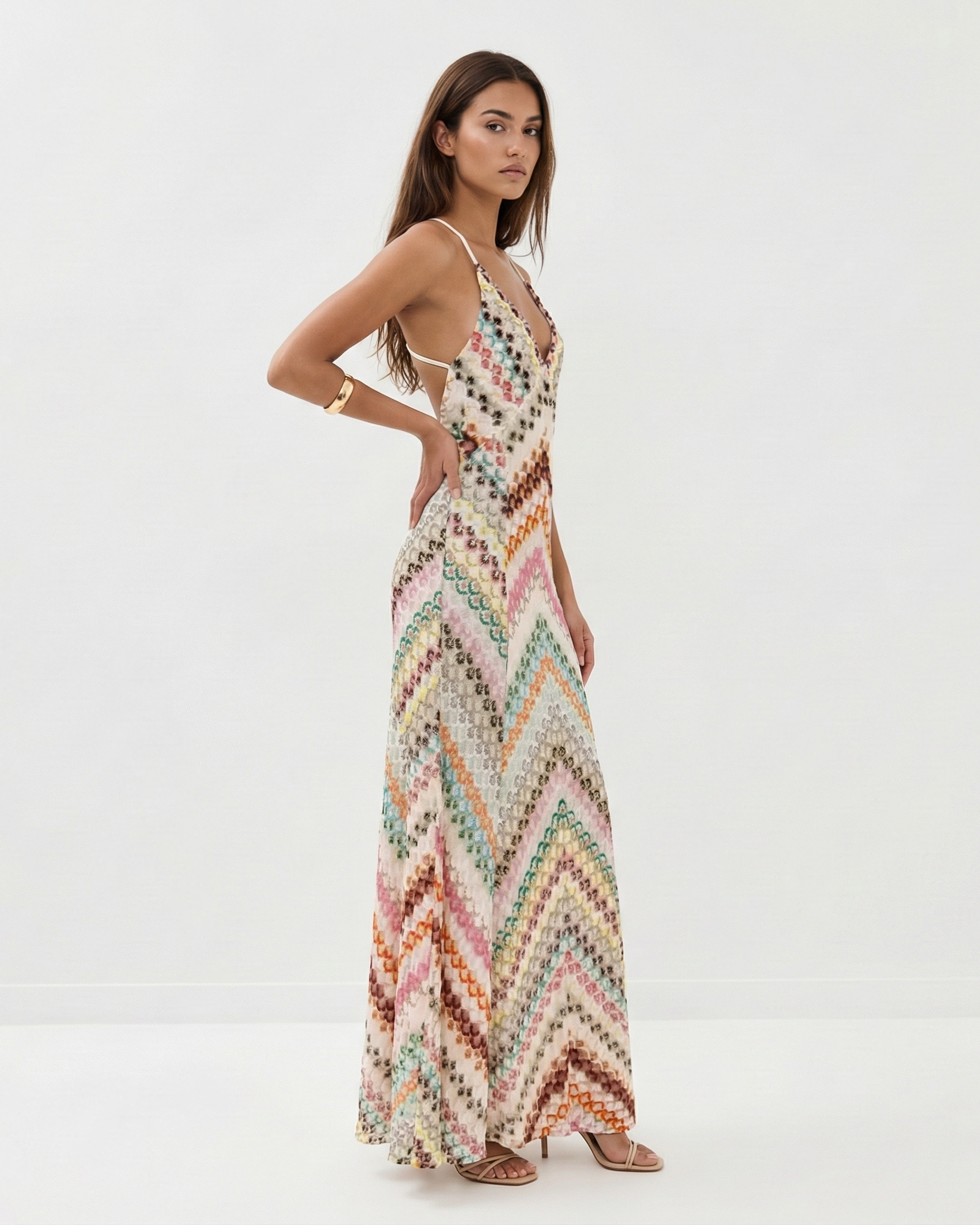 Women's Striped Knit Maxi Dress | Chic Backless Summer Dress with Spaghetti Straps 1
