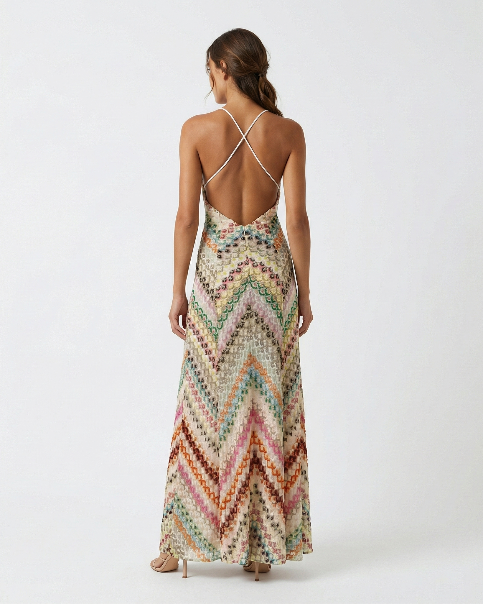 Women's Striped Knit Maxi Dress | Chic Backless Summer Dress with Spaghetti Straps 2