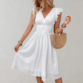 Women's Synthetic Flutter Sleeve Midi Dress | Lightweight Comfortable Summer Dress 0