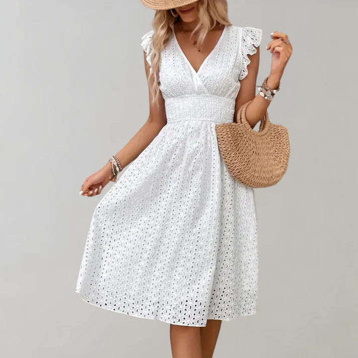 Women's Synthetic Flutter Sleeve Midi Dress | Lightweight Comfortable Summer Dress 1