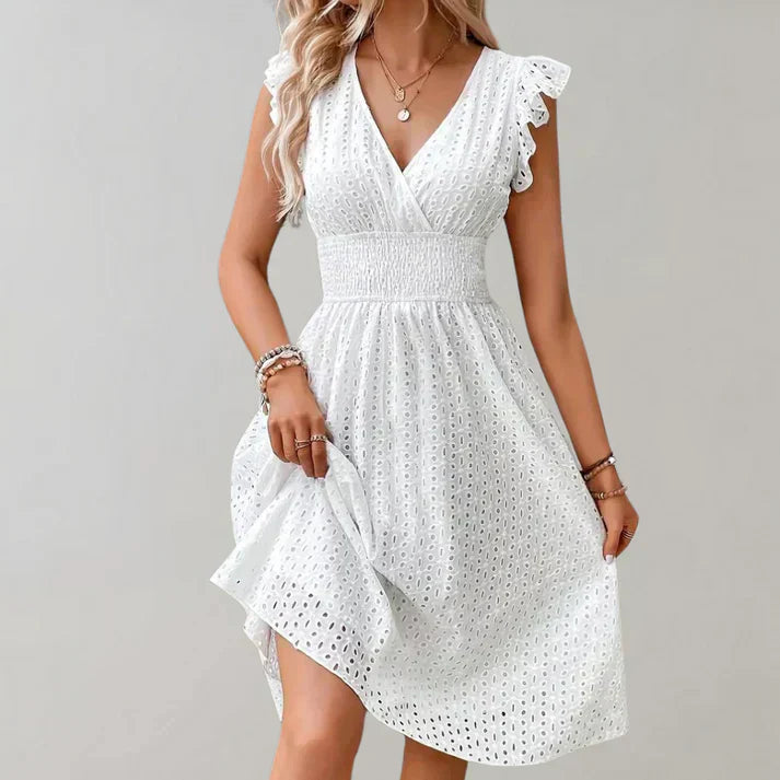 Women's Synthetic Flutter Sleeve Midi Dress | Lightweight Comfortable Summer Dress 2