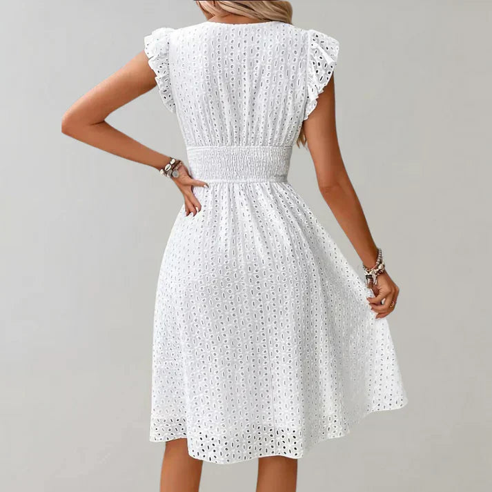 Women's Synthetic Flutter Sleeve Midi Dress | Lightweight Comfortable Summer Dress 4