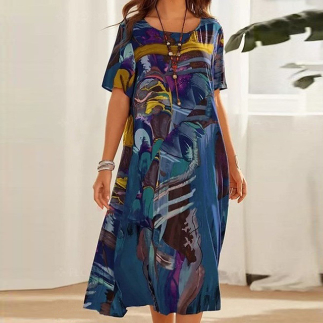 Women's Synthetic Midi Dress | Comfortable Loose Fit Summer Dress 0