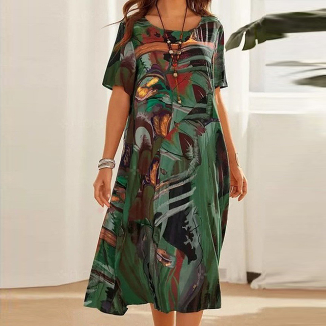 Women's Synthetic Midi Dress | Comfortable Loose Fit Summer Dress 1