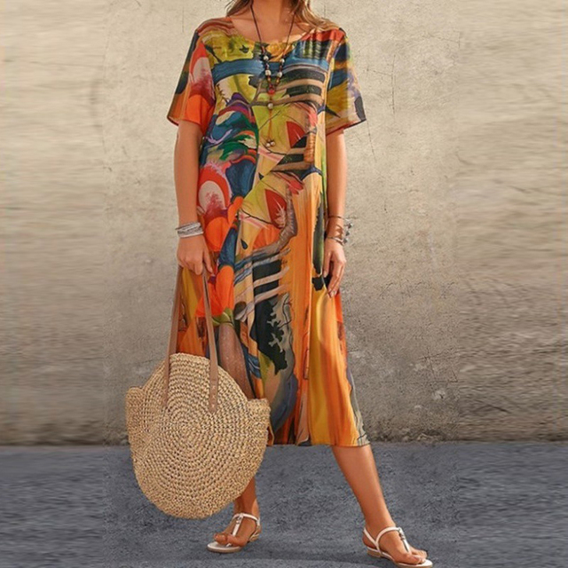 Women's Synthetic Midi Dress | Comfortable Loose Fit Summer Dress 3