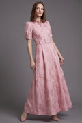 Women's Textured Floral Maxi Dress | Elegant Puff Sleeve Formal Summer Dress 0