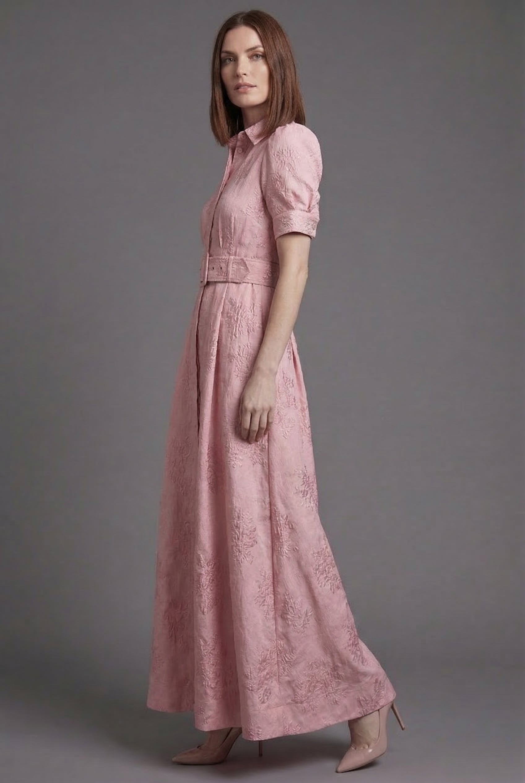 Women's Textured Floral Maxi Dress | Elegant Puff Sleeve Formal Summer Dress 1