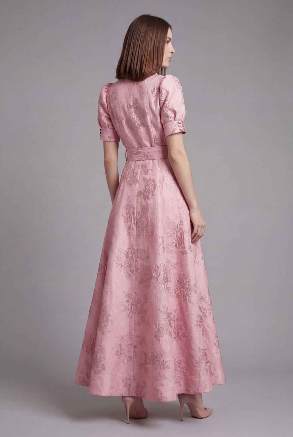 Women's Textured Floral Maxi Dress | Elegant Puff Sleeve Formal Summer Dress 2