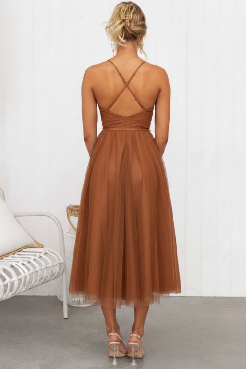 Women's Tulle Midi Dress | Elegant Corset Bodice Cocktail Dress for Formal Occasions 1