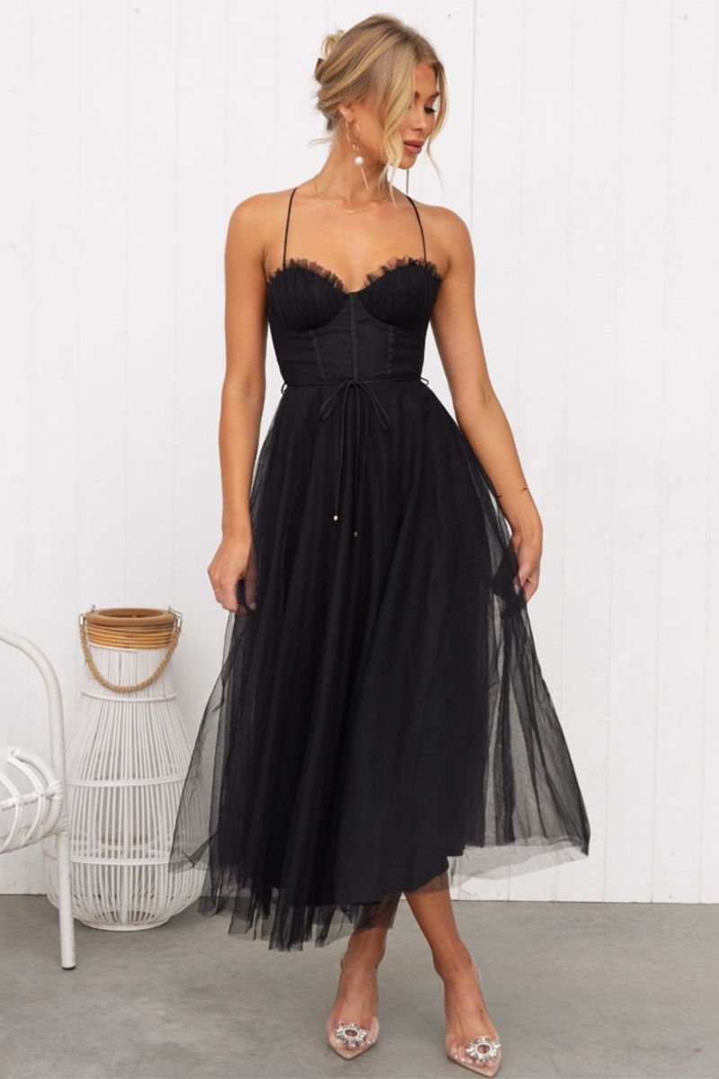 Women's Tulle Midi Dress | Elegant Corset Bodice Cocktail Dress for Formal Occasions 2