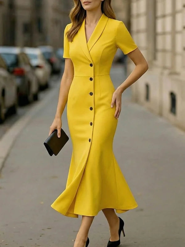 Women's Vibrant Cotton Blend Midi Dress | Retro Chic Collared Self-Tie Belted Summer Dress 0