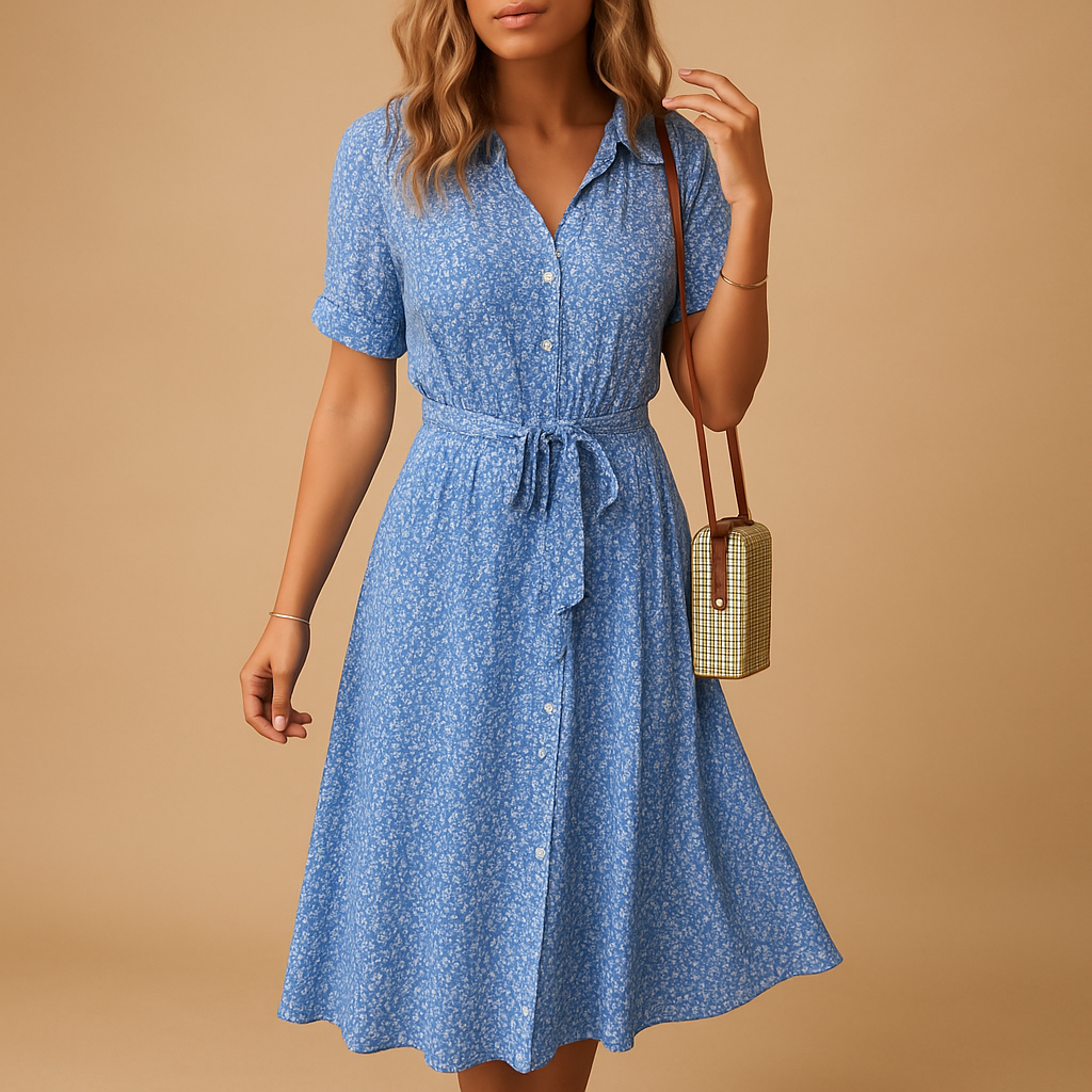 Women's Woven Fabric Midi Dress | Comfortable Tie Waist Summer Dress 1
