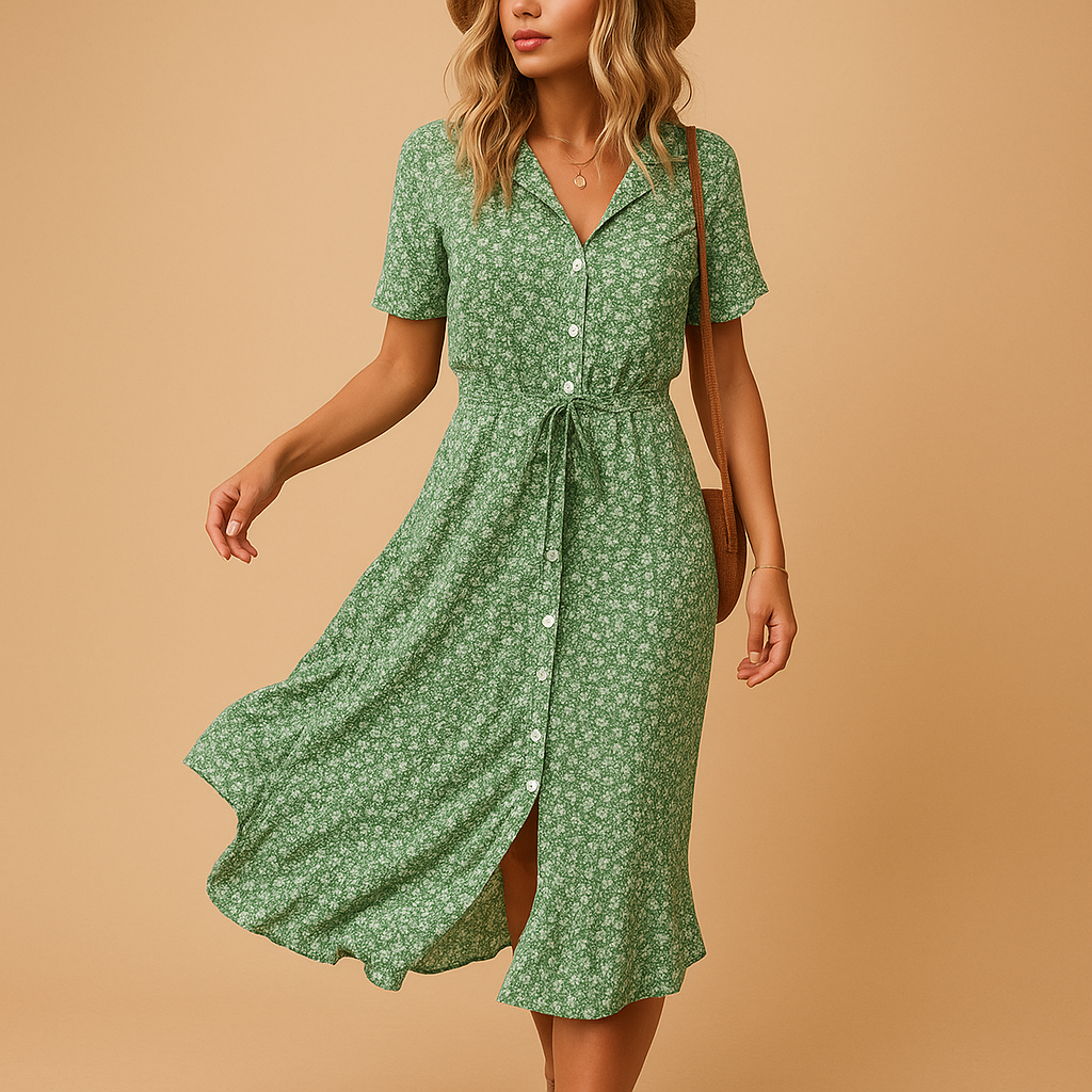 Women's Woven Fabric Midi Dress | Comfortable Tie Waist Summer Dress 2