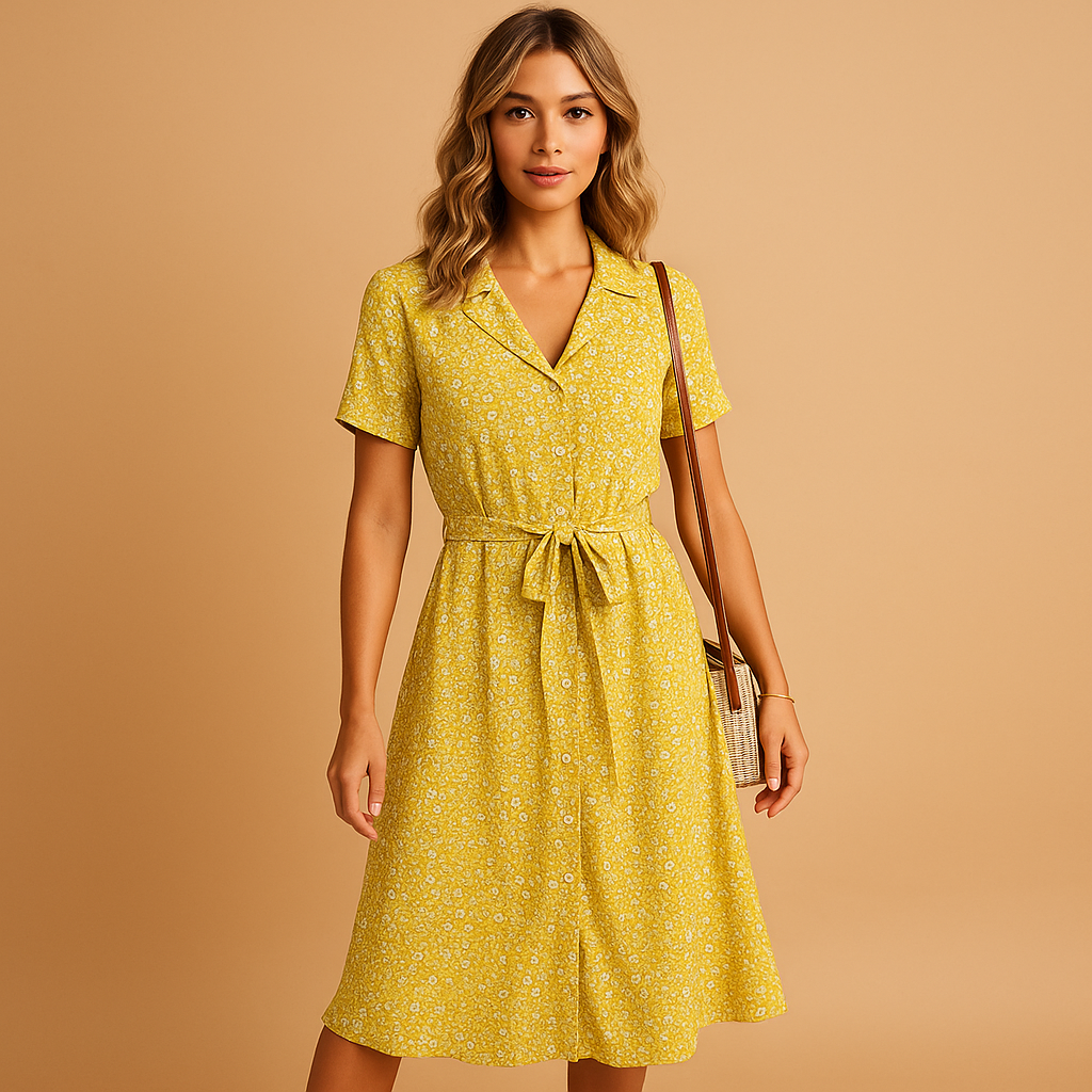 Women's Woven Fabric Midi Dress | Comfortable Tie Waist Summer Dress 3