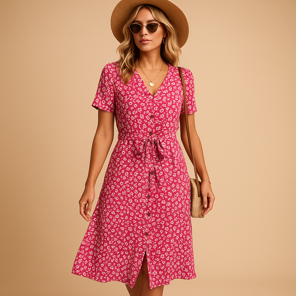 Women's Woven Fabric Midi Dress | Comfortable Tie Waist Summer Dress 4