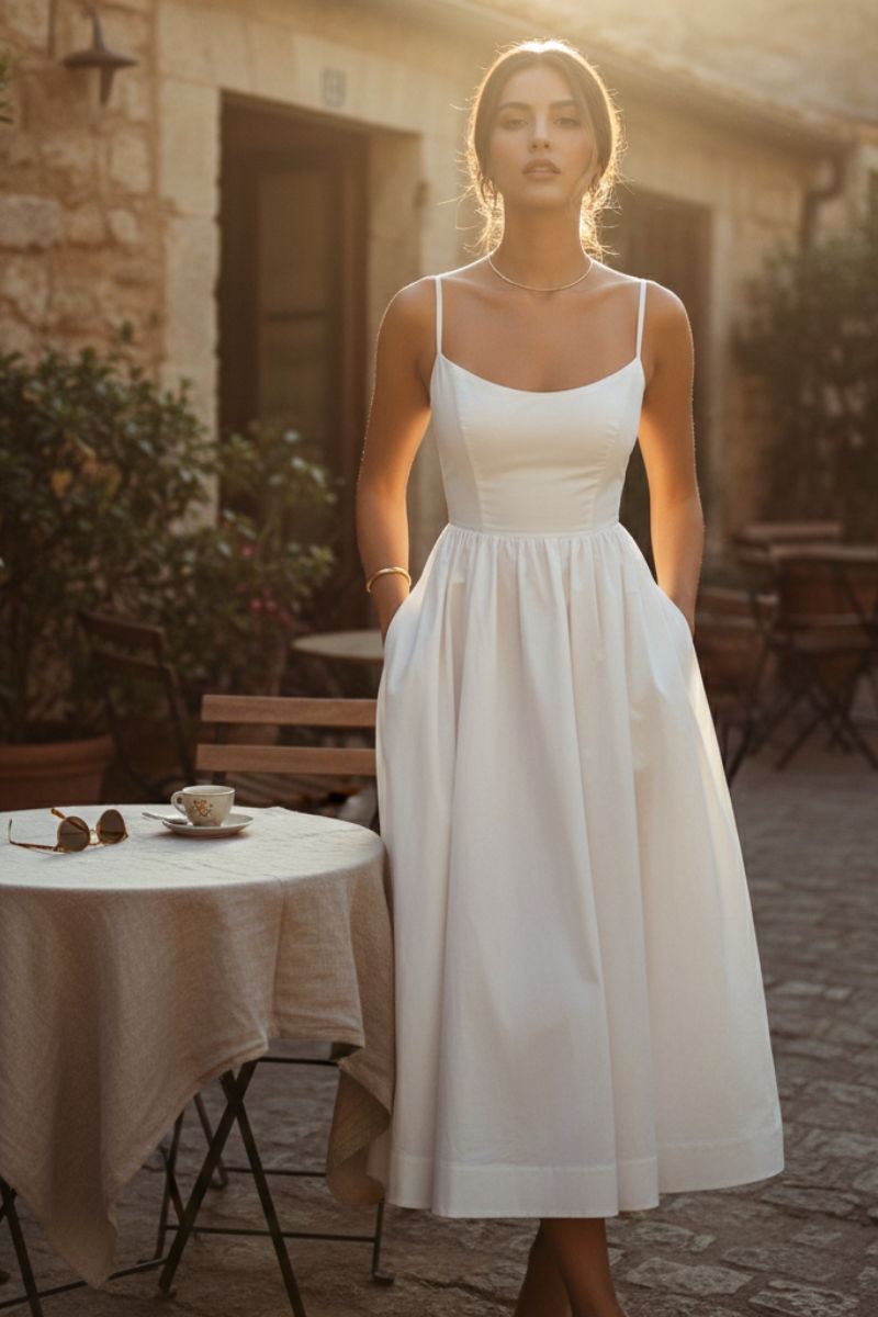 Women's Woven Fabric Sleeveless Cocktail Midi Dress | Elegant Fit and Flare Summer Dress 0