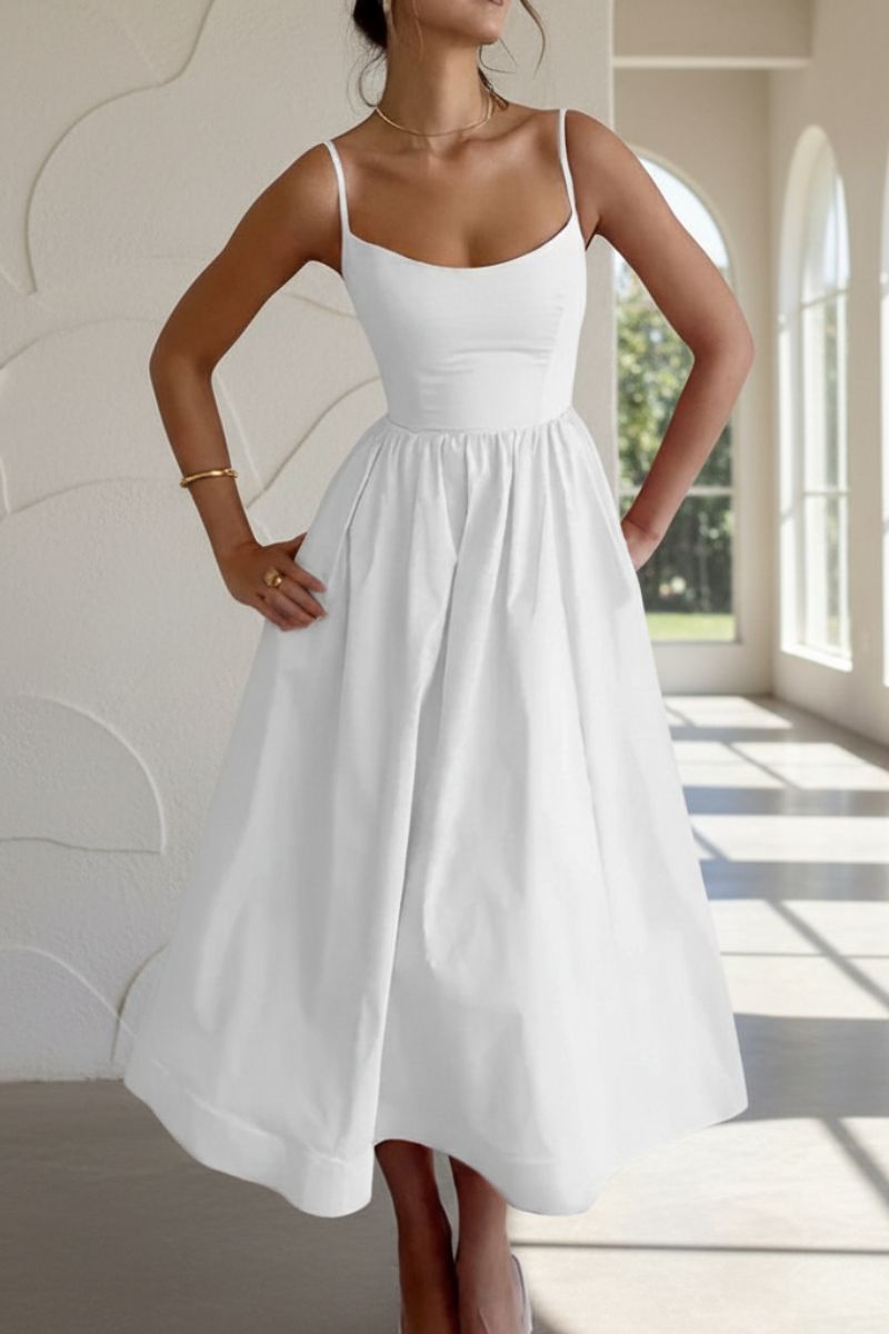 Women's Woven Fabric Sleeveless Cocktail Midi Dress | Elegant Fit and Flare Summer Dress 1