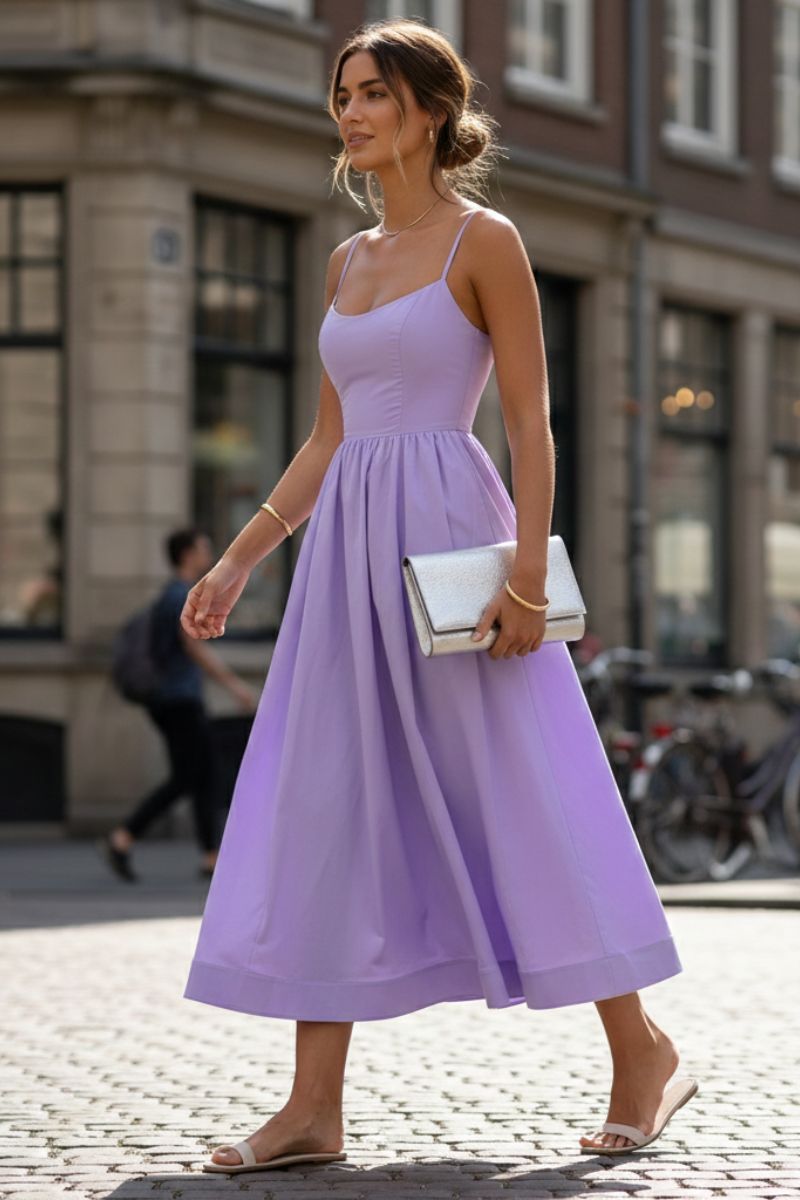 Women's Woven Fabric Sleeveless Cocktail Midi Dress