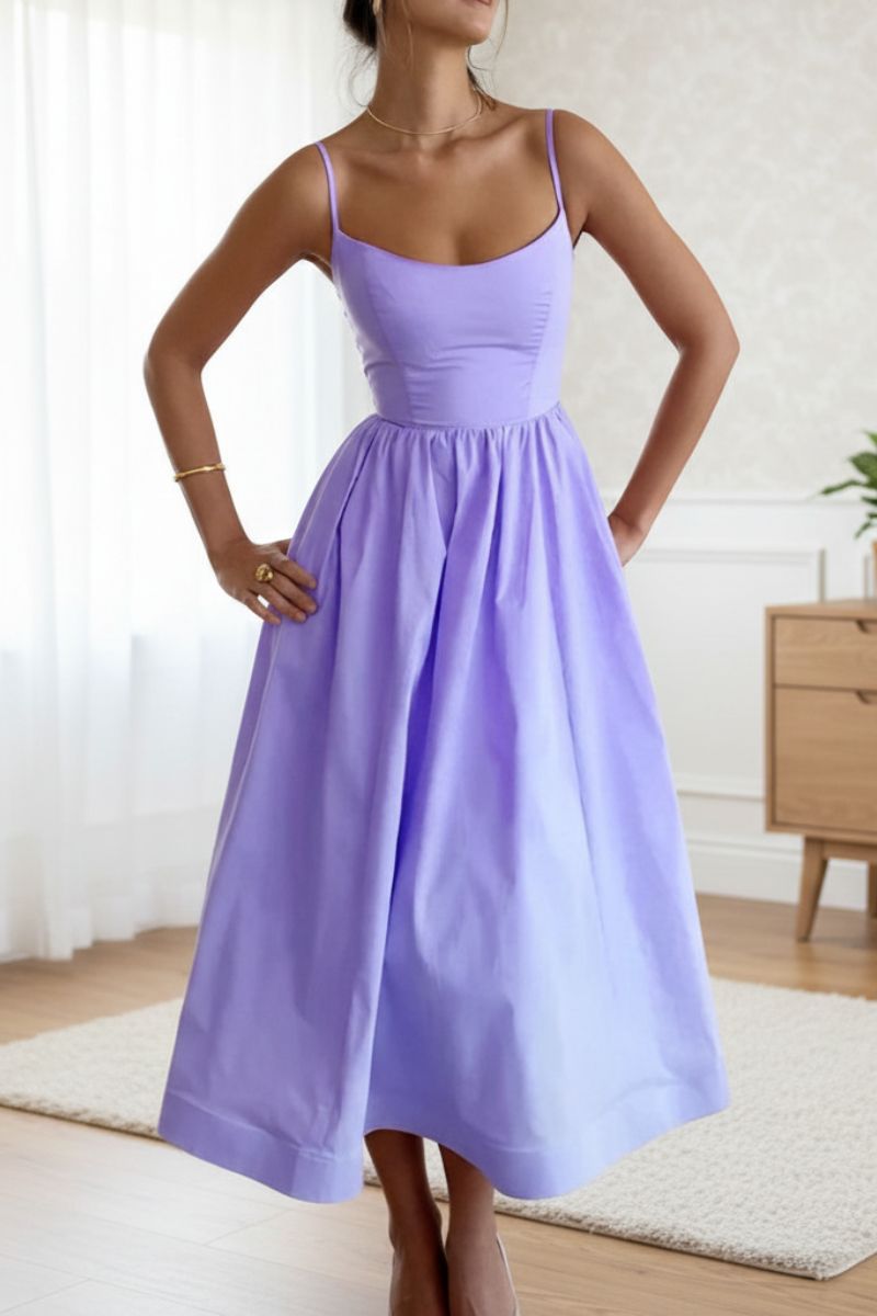 Women's Woven Fabric Sleeveless Cocktail Midi Dress | Elegant Fit and Flare Summer Dress 3