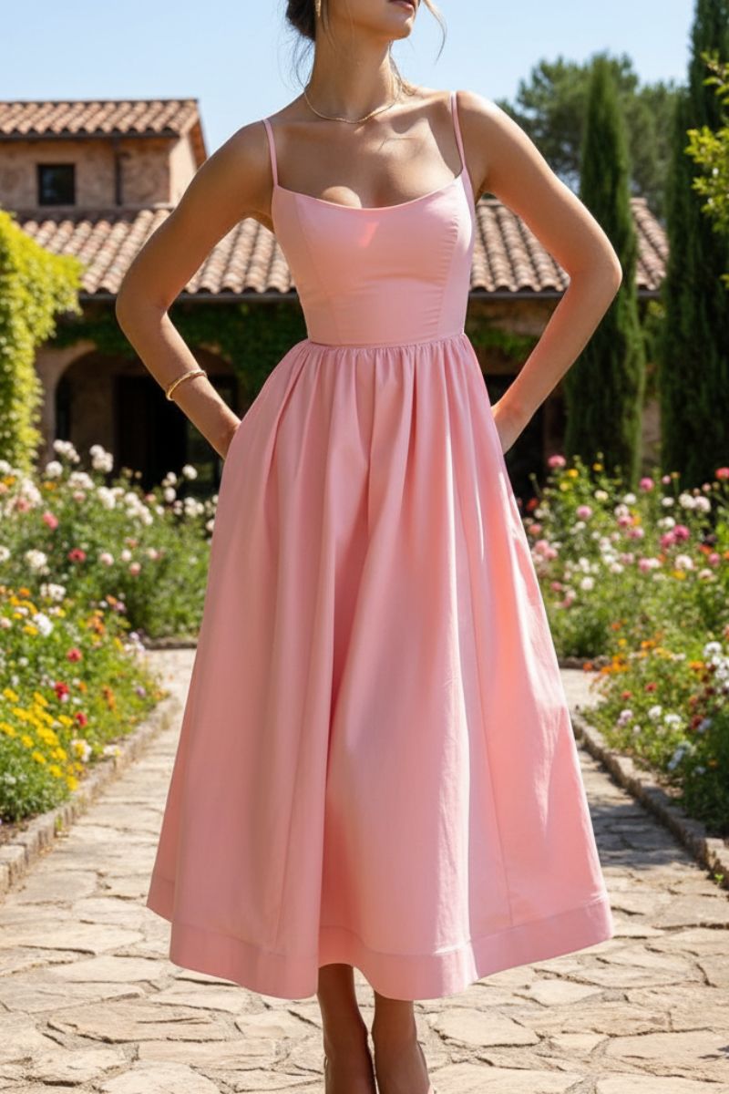 Women's Woven Fabric Sleeveless Cocktail Midi Dress | Elegant Fit and Flare Summer Dress 5