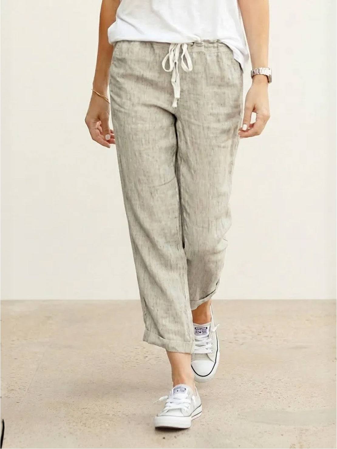 Xelia | Relaxed Tapered Fit Pants with Elasticated Drawstring Waist