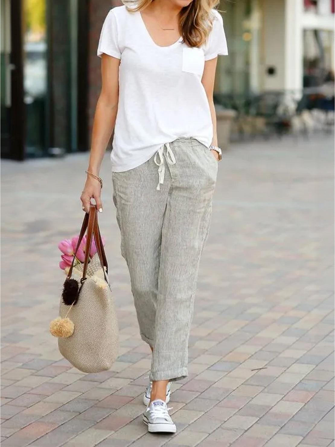 Xelia | Relaxed Tapered Fit Pants with Elasticated Drawstring Waist