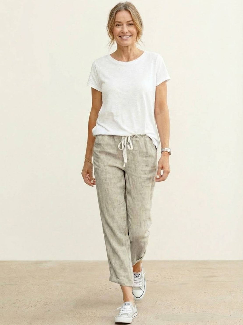 Xelia | Relaxed Tapered Fit Pants with Elasticated Drawstring Waist