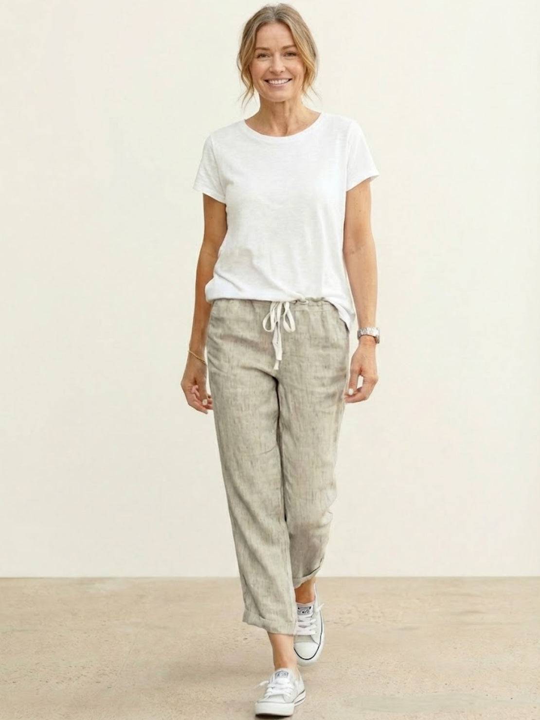 Xelia | Relaxed Tapered Fit Pants with Elasticated Drawstring Waist