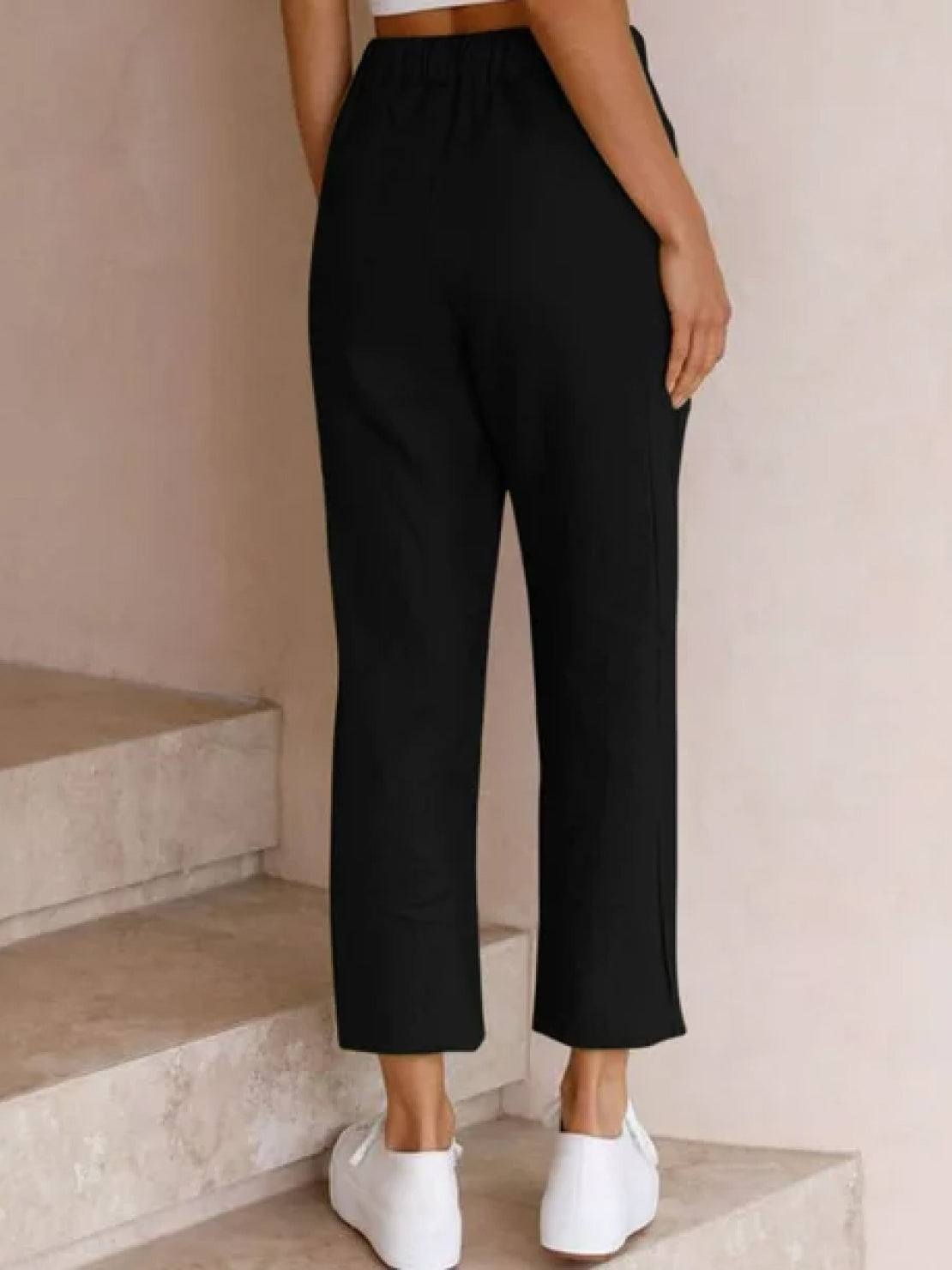 Xelia | Relaxed Tapered Fit Pants with Elasticated Drawstring Waist