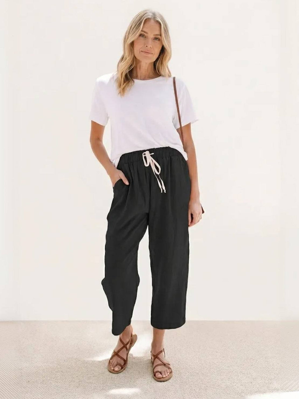Xelia | Relaxed Tapered Fit Pants with Elasticated Drawstring Waist