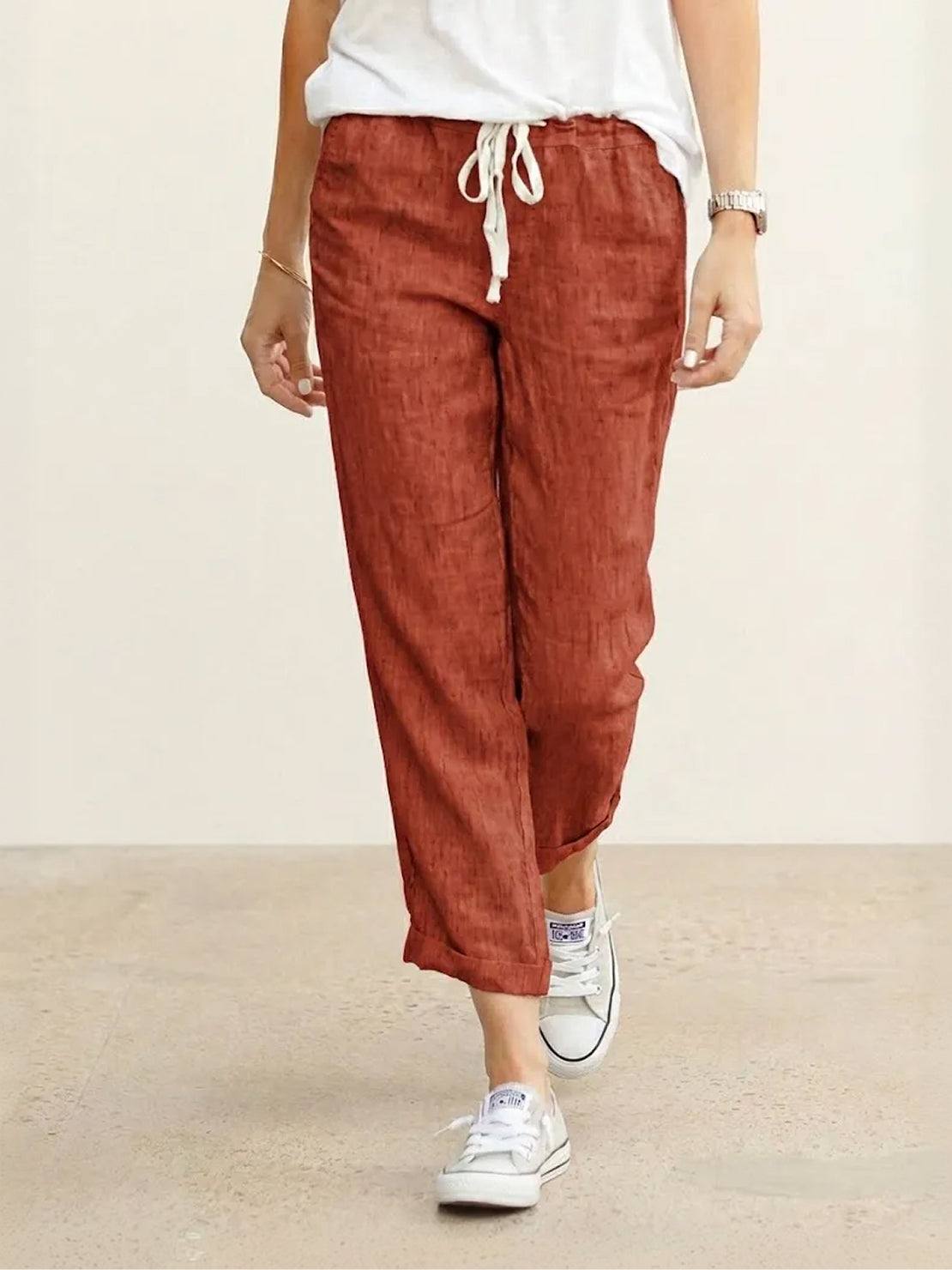 Xelia | Relaxed Tapered Fit Pants with Elasticated Drawstring Waist