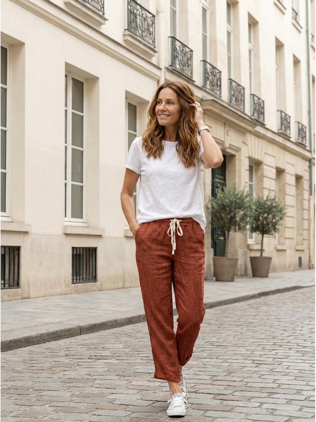 Xelia | Relaxed Tapered Fit Pants with Elasticated Drawstring Waist