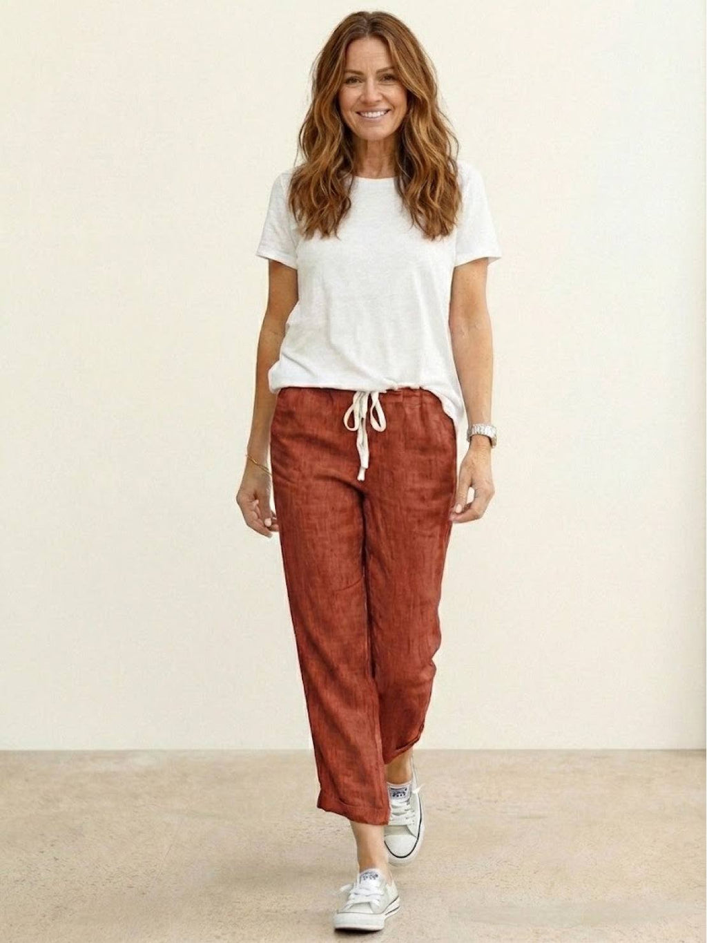 Xelia | Relaxed Tapered Fit Pants with Elasticated Drawstring Waist