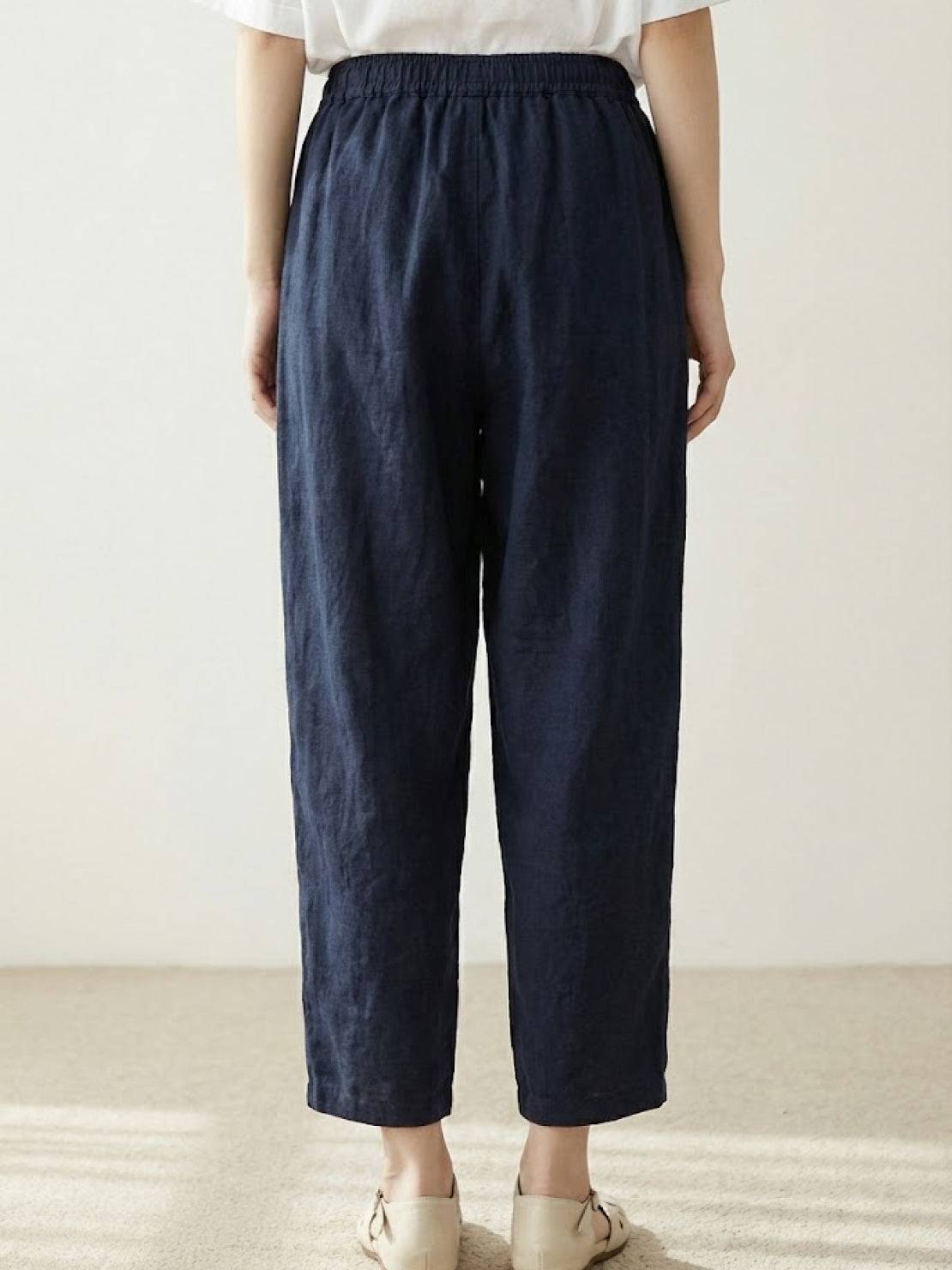 Xelia | Relaxed Tapered Fit Pants with Elasticated Drawstring Waist