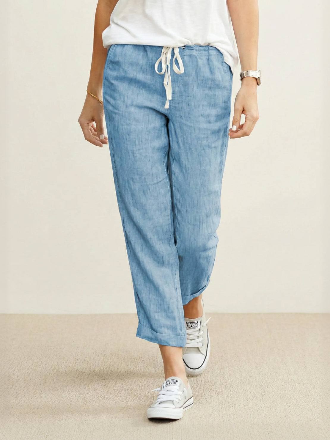 Xelia | Relaxed Tapered Fit Pants with Elasticated Drawstring Waist