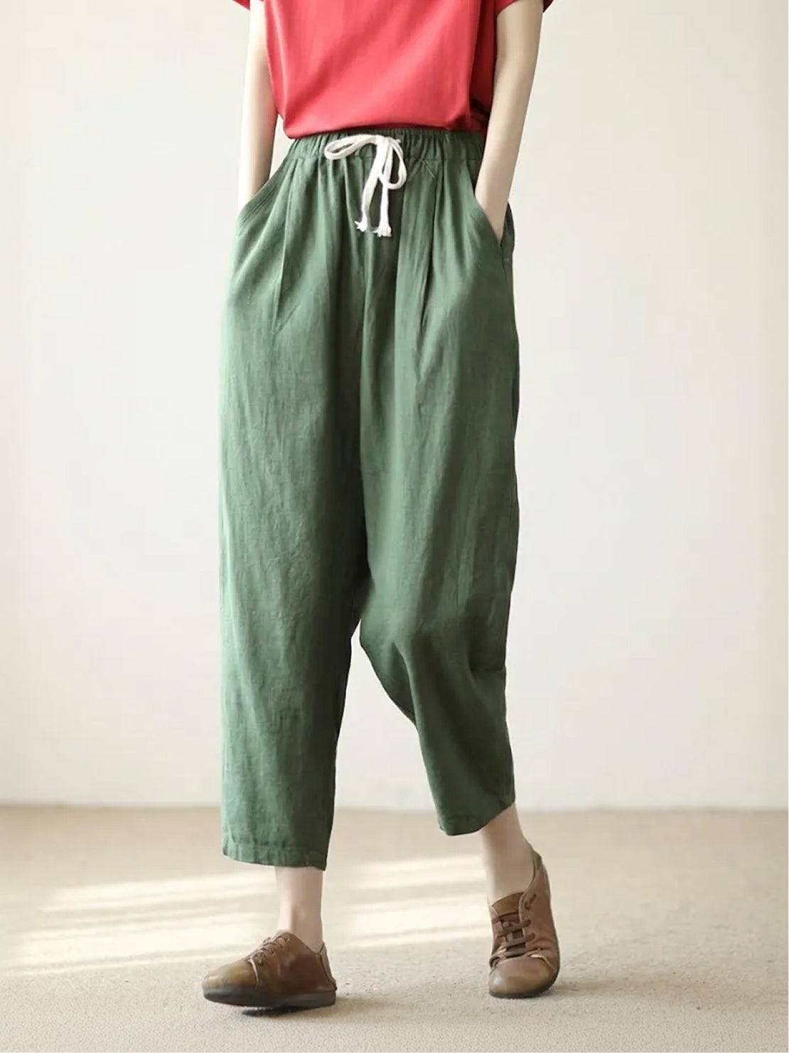 Xelia | Relaxed Tapered Fit Pants with Elasticated Drawstring Waist