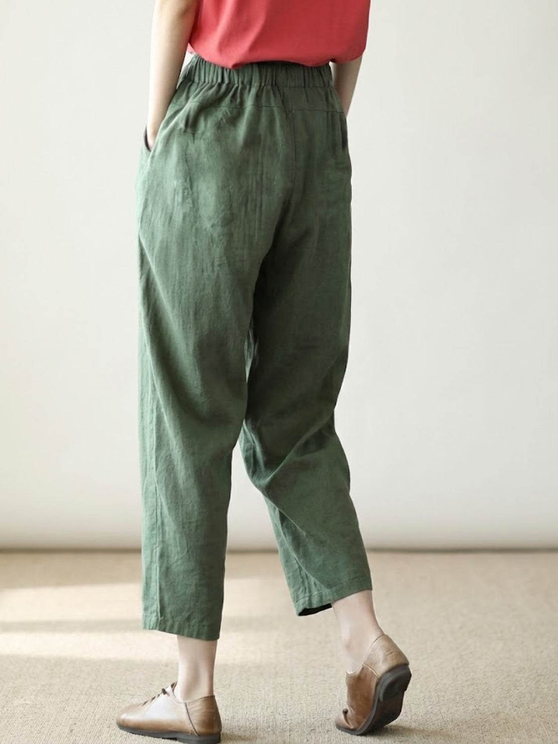 Xelia | Relaxed Tapered Fit Pants with Elasticated Drawstring Waist