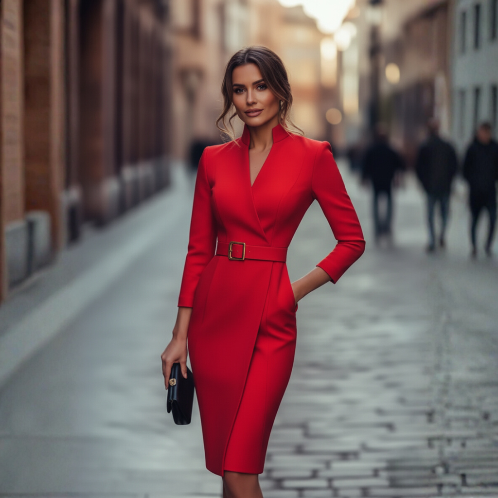 Galynne | Classic Belted Midi Dress